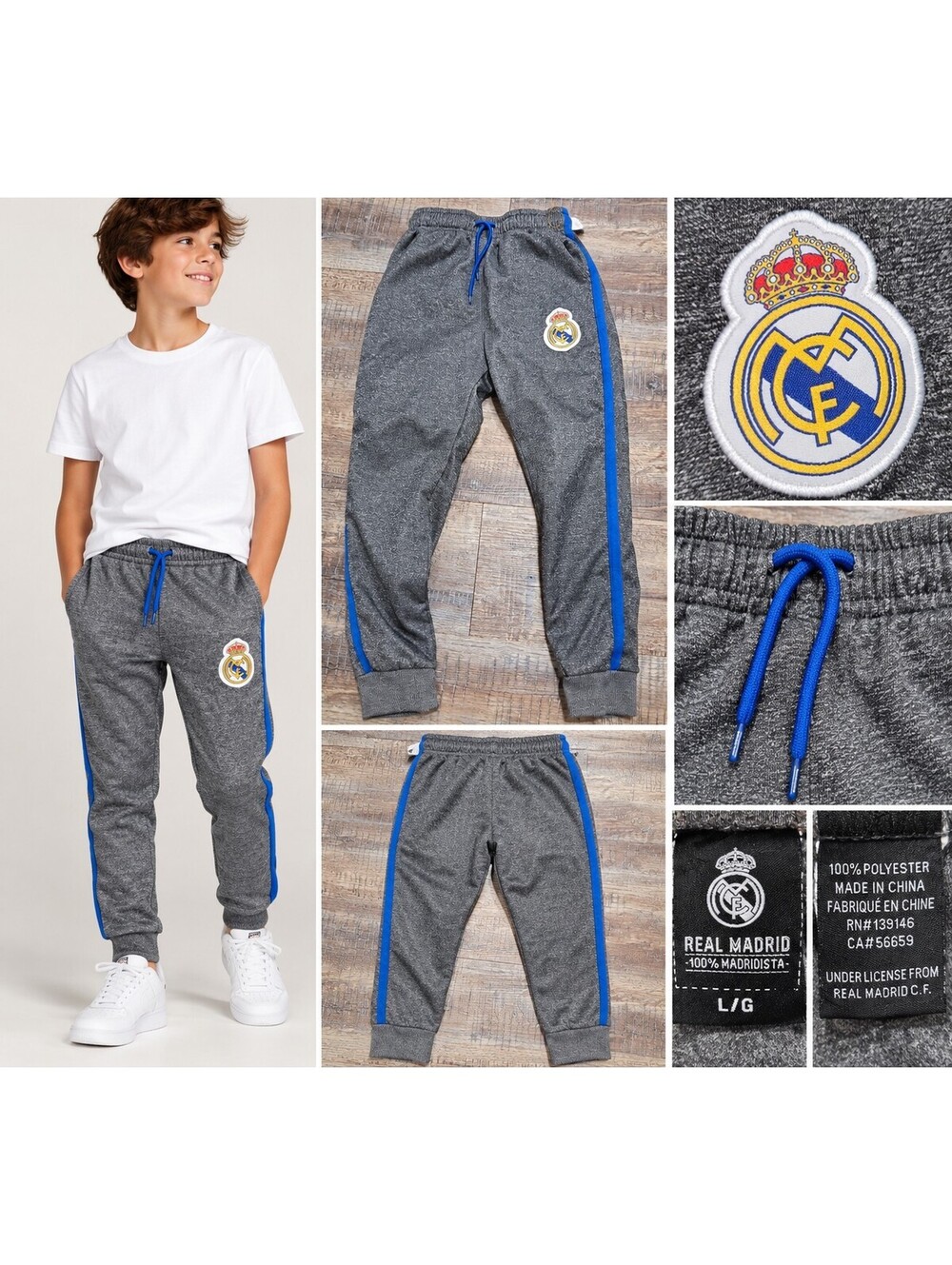 Real Madrid gray jogger sweatpants with blue drawstring youth large